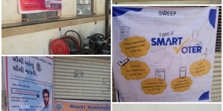 ભાવનગરમાં ઓછું મતદાન ધરાવતા મથકો તેમજ સરકારી ઓફિસોમાં મતદાન જાગૃતિ અંગેના બેનરો લગાડાયા